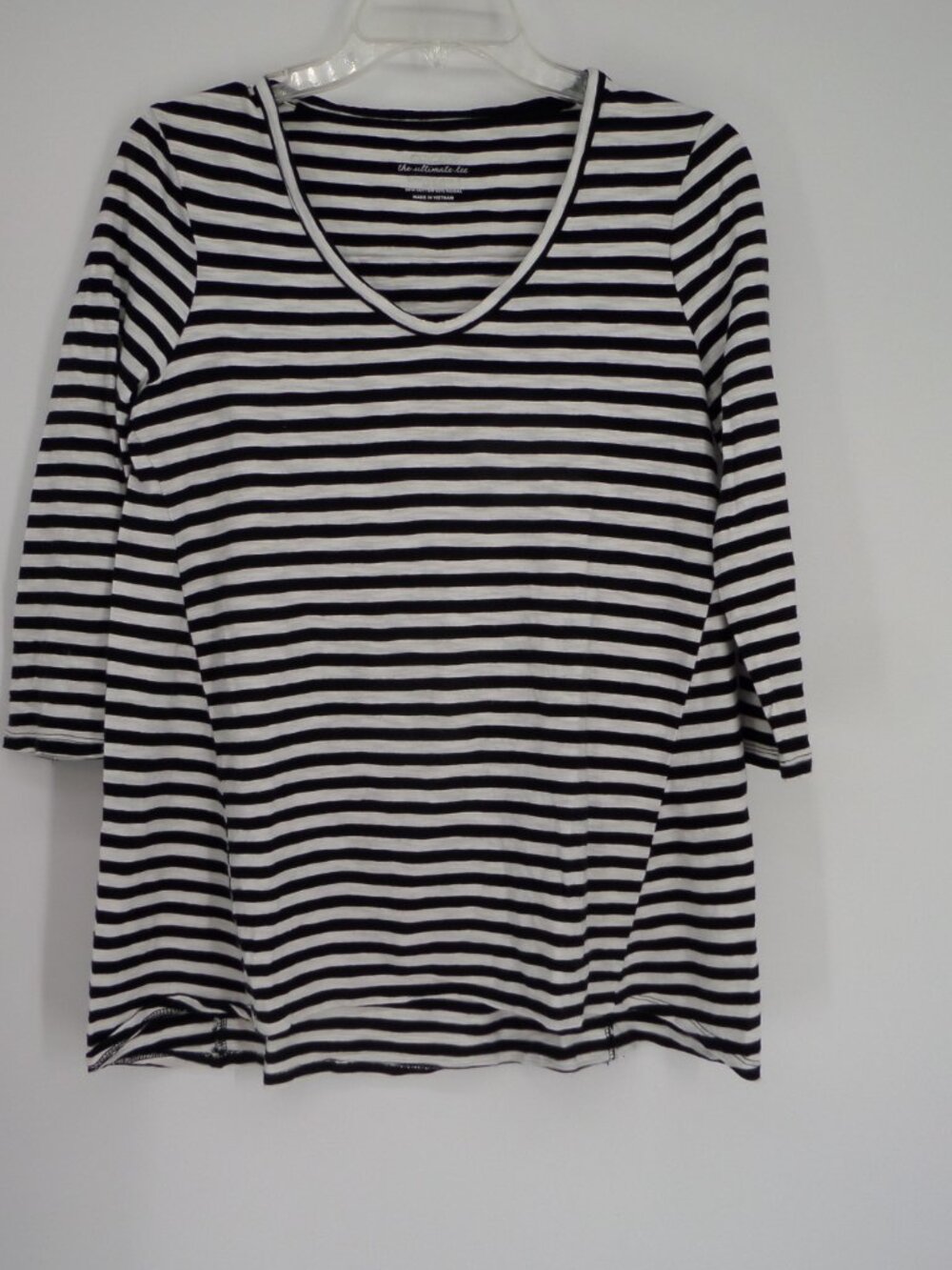 Chico's  Women's Ultimate Tee 3/4 Sleeve Fall Black/White  Top  Size 0 US S